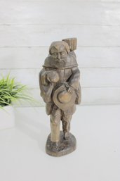 Hand-Carved Wooden Traveler Figurine With Pack & Hat  Folk Art Sculpture, 12' Tall