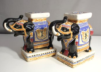 Pair Of Vintage Ceramic Elephant Plant Stands