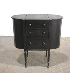 Vintage Black Wooden Sewing Cabinet With Lift-Top And Storage Compartments