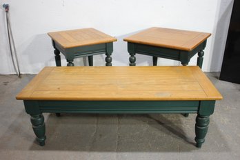 Rustic Green & Wood Coffee Table Set  Coffee Table  2 End Tables