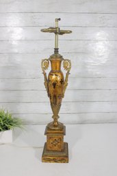 Vintage Italian Tole Style Urn Table Lamp Hand Painted Floral 26.5'
