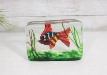 Alfredo Barbini For Cenedese Murano Glass Aquarium Sculpture  Fish Block  6.5 X 5