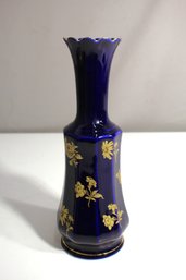 Vintage Bareuther Waldsassen Cobalt Blue Scallop 22K Gold Trim Vase