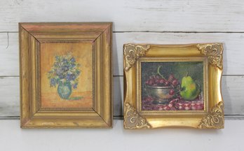 Pair Of Framed Miniature Oil Paintings  Still Life & Floral  7.5' X 6.5' & 6.5' X 7'