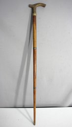 Vintage Wooden Cane With Ornate Brass Handle  35' Walking Stick