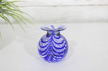 MMA Metropolitan Museum Of Art 3' Blue Swirl Hand Blown Glass Perfume Bottle