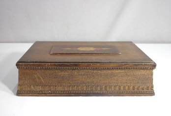Vintage Wooden Storage Box With Intricate Inlay  14'x 10'x 4'