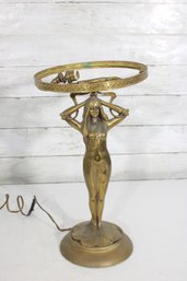 Art Deco Style Figural Table Lamp  Nude Female  13.5' H  8' Round  No Shade