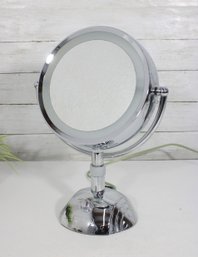 Chrome Lighted Vanity Mirror  Double-Sided Magnifying  Adjustable  15'H