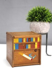 Vintage Wooden Mechanical Cigarette Dispenser Bookcase Music Box~Carved Dog