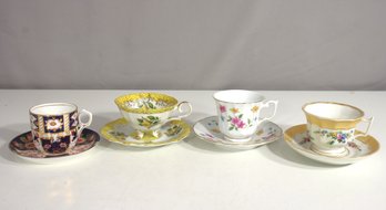 Lot Of 4 Vintage Porcelain Tea Cups & Saucers  Assorted Floral & Gilded Designs