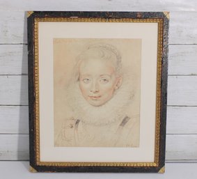 Framed Renaissance-Style Portrait Art Print  Elegant Woman With Ruffled Collar, 17.5' X 14.5'
