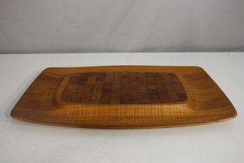 Vintage Dansk Denmark Teak & End-Grain Butcher Block Serving Tray  18' X 12'