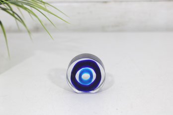 Art Glass Blue Bullseye Paperweight  2' Round Cobalt & White Concentric Design
