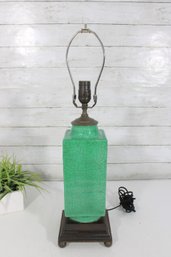 Vintage Chinese Green Crackle Glaze Porcelain Table Lamp 24' W/ Wood Base