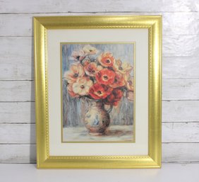 Framed Floral Still Life Print  Gold Frame  Vase Of Poppies  23.5' X 19.5'