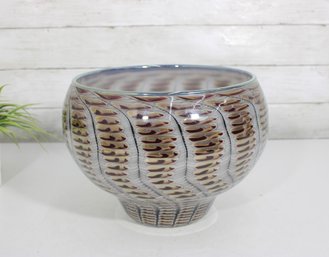 Tom Philabaum Studio Art Glass Bowl  Signed 2007  Optic Rib Pattern  10' Round