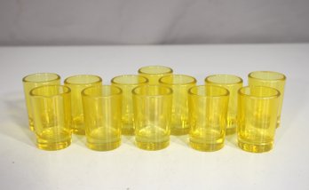 Set Of 12 Vintage Yellow Glass Shot Glasses  2' Tall  Mid-Century Barware