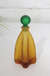 Vintage Satin Finish Art Glass Fragrance Bottle  Amber Ombre W/ Green Glass Stopper