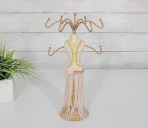Vintage Dress Form Jewelry Organizer  12' Tall Mannequin Style W/ Hooks & Fringe