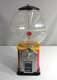 Vintage 19' Gumball Candy Vending Machine  Classic Red & Yellow Design With Thank You Plate