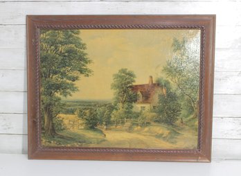 Vintage Framed English Cottage Landscape Print  Country Road Scene  22' X 28'