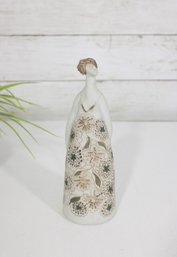 Vintage 7' Mid-Century Modern Lady Figurine  White Ceramic Gold Floral Dress  Art Pottery