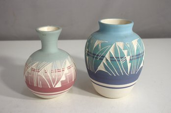 Lot Of 2 Signed Mesa Verde Pottery Vases  Native American-Inspired, 5' & 6'