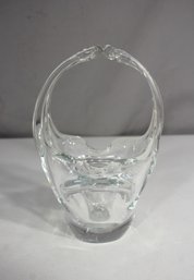 Vintage Clear Art Glass Basket Vase  Sculptural Hand-Blown Form  8' Tall
