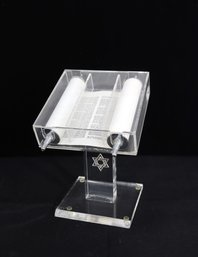Small Acrylic Torah Scroll Display With Star Of David Base  Judaica Desk Or Shelf Accent  9'H X 6'W