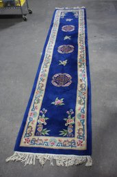 Vintage Chinese Wool Runner Rug  143.5' X 30.5'  Blue Floral Medallion Design