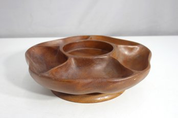 Vintage Hand-Carved Teak Wood Lazy Susan Serving Tray  12' Wide