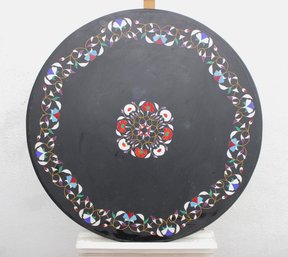 Large Black Marble Inlaid Table Top  Floral Pietra Dura Marquetry  36 Round