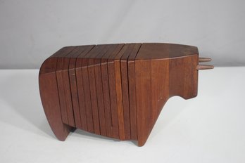 Vintage Ernest Henriksen Teak & Brass Nesting Bull Coaster Set  Danish Modern