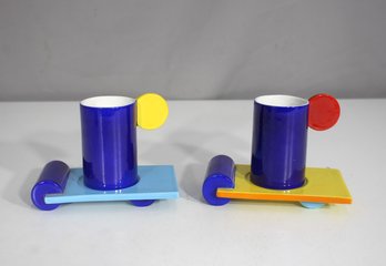 Postmodern Geometric Espresso Cup & Saucer Set  Color Block Pair