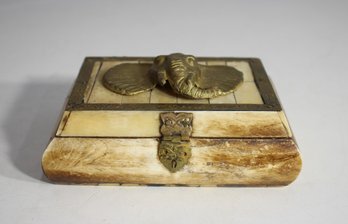 Unique Handcrafted Bone Trinket Box With Brass Elephant Accent  2'x 5.5'x 4'