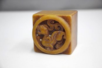 Hand-Carved Soapstone Seal With Dragon Motif