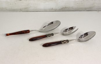Set Of 3 Bugatti & Modigliani Italy 18/10 Stainless Serving Pieces  Tortoiseshell Handles