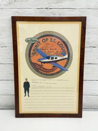 Framed Spirit Of St. Louis 75th Anniversary Commemorative Print  Lindbergh Tribute  13 X 19