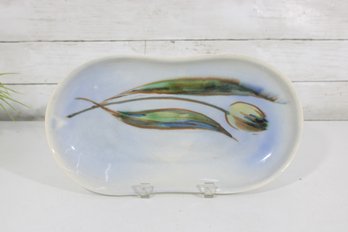 Joseph Von Tury Hand Painted Porcelain Tulip Console Tray 14' Vintage Art Pottery 13.5' X 7.5'