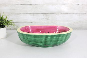 Vintage Watermelon Ceramic Serving Bowl  Hand-Painted Majolica Style  13.5 Oval