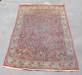 Vintage Oriental Style Area Rug  Intricate Floral Medallion Pattern, Red & Blue Tones, 5'9' X 3'8'