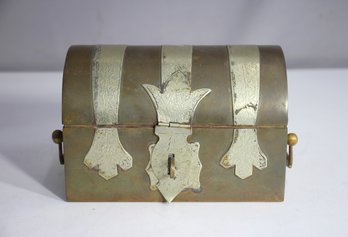 Antique Brass And Silver-Toned Chest Box  5' X  7' Ornate Design