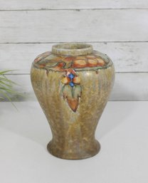 Vintage Cranston Pottery Vase 9' Hand Painted Floral Art Pottery Raised Design