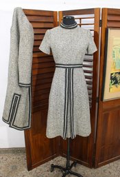 Womens Vintage-Style Knit Dress & Matching Long Coat  Black & White  Size Small