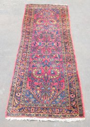 Vintage Oriental Style Runner Rug  Floral Medallion Design, Red & Blue Tones, 6'7' X 2'6'