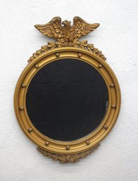 Vintage Federal Eagle Convex Mirror  29.5H X 21.5 Round Gold Gilt Wall Decor