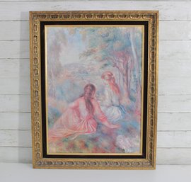 Romantic Impressionist Canvas Print  Pastoral Figures  Ornate Gold Frame  29' X 23'