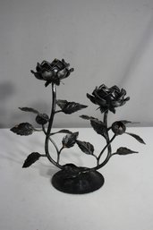 Handcrafted Metal Rose Candle Holder  10' Tall Floral Design