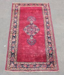 Vintage Oriental Style Accent Rug  Red Field With Floral Medallion, Traditional Design, 4'2' X 2'3'